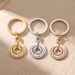 Love teach inspire keyring tone comparison showing gold, silver and rose gold gift options