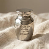 Mini Personalised Keepsake Urn in silver with engraved detail, memorial keepsake piece