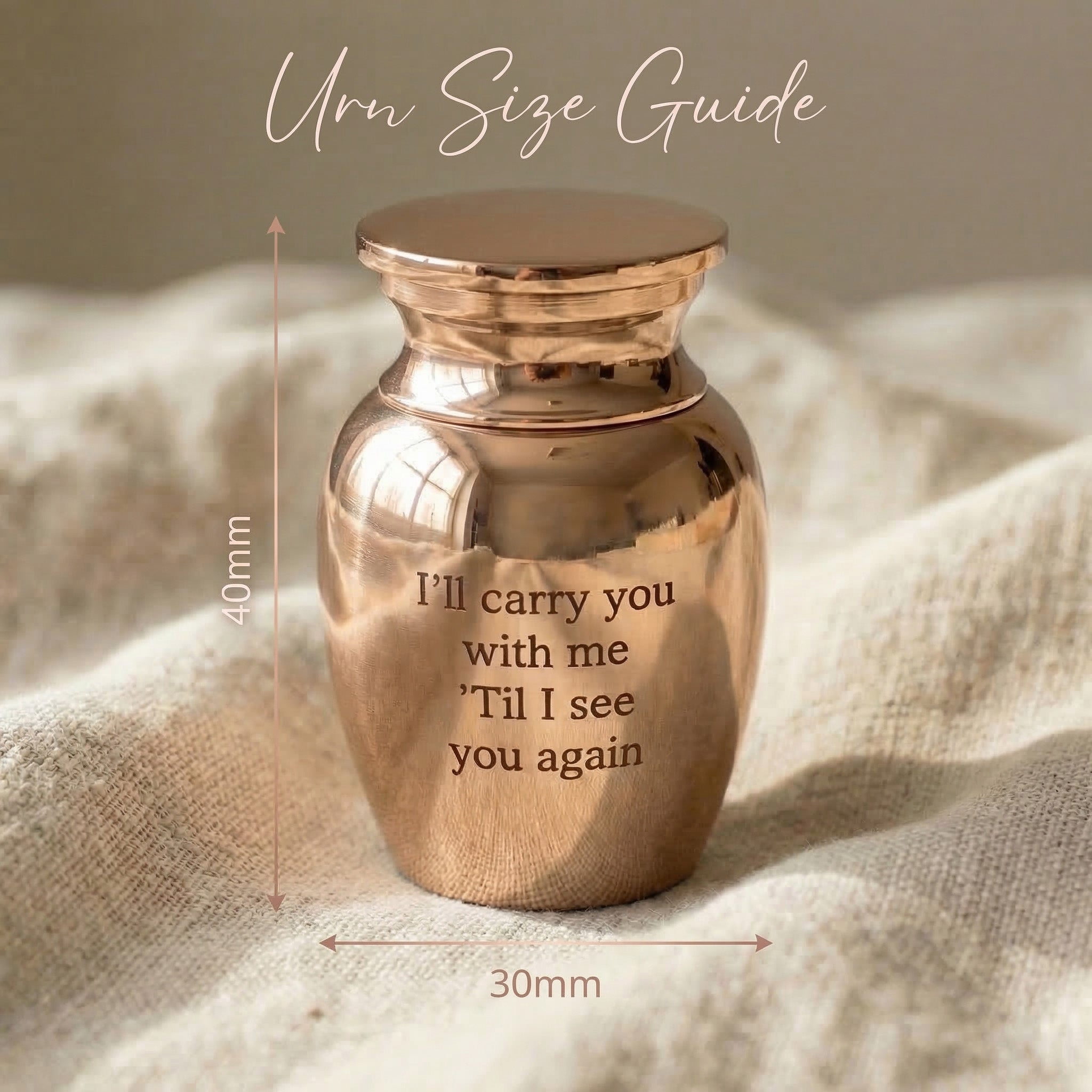 Mini Personalised Keepsake Urn size guide showing dimensions for small memorial urn