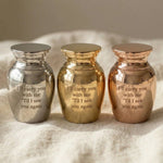 Mini Personalised Keepsake Urn tone comparison showing gold, silver and rose gold finish