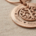 My Family Tree necklace showing engraving and sparkling design on circular pendant