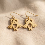 Owl earrings in gold with detailed design, symbolic jewellery for wisdom and thoughtful gift for her