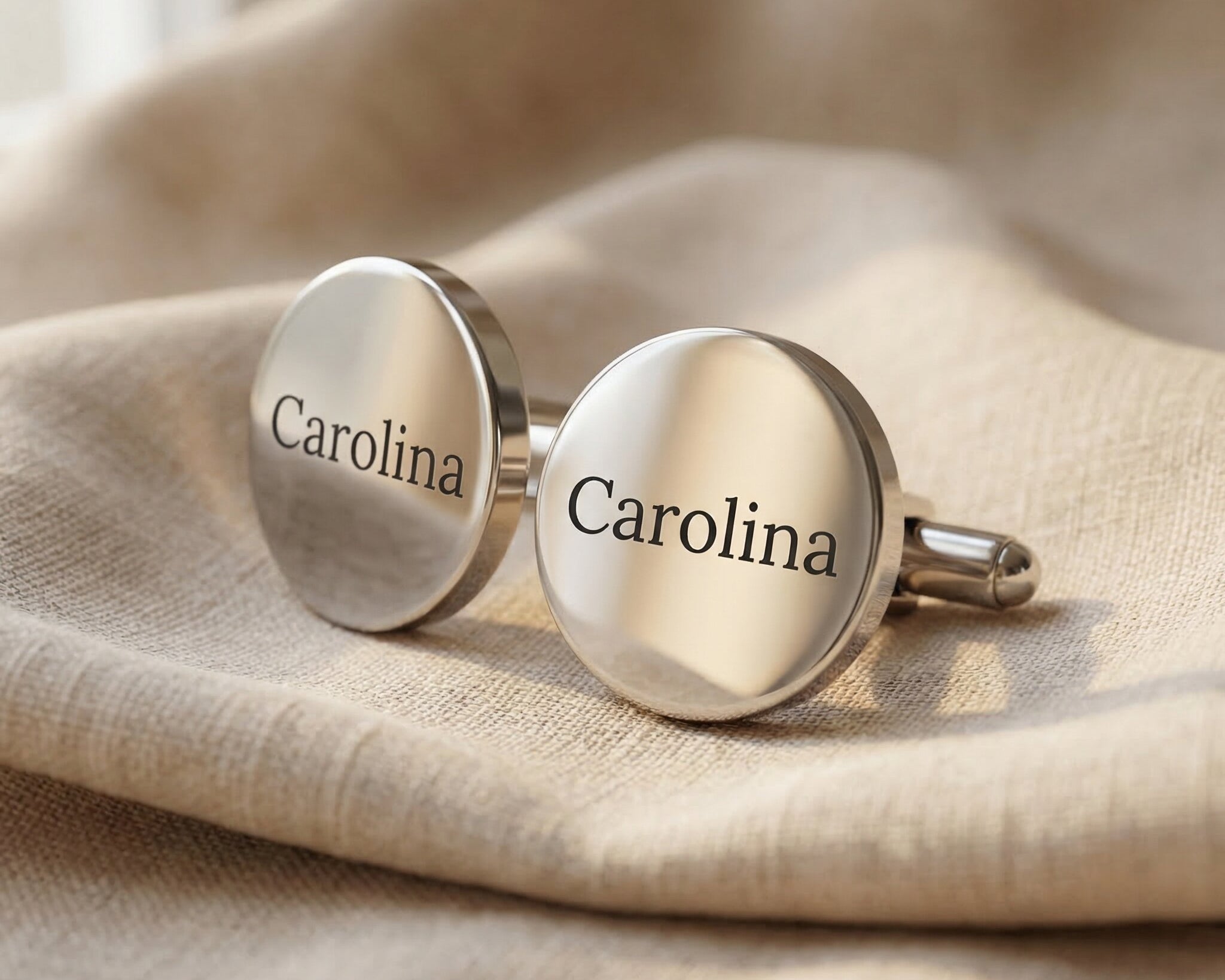Personalised cufflinks in silver with engraved initials, classic formal jewellery piece