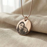 Rose Gold Personalised Disc Pendant with custom photo engraving, elegant keepsake jewelry