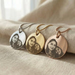 Personalised Disc Pendant tone comparison showing gold, silver and rose gold photo engraved pendants