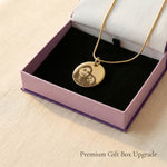 Personalised Disc Pendant necklace with custom photo engraving presented in premium gift box