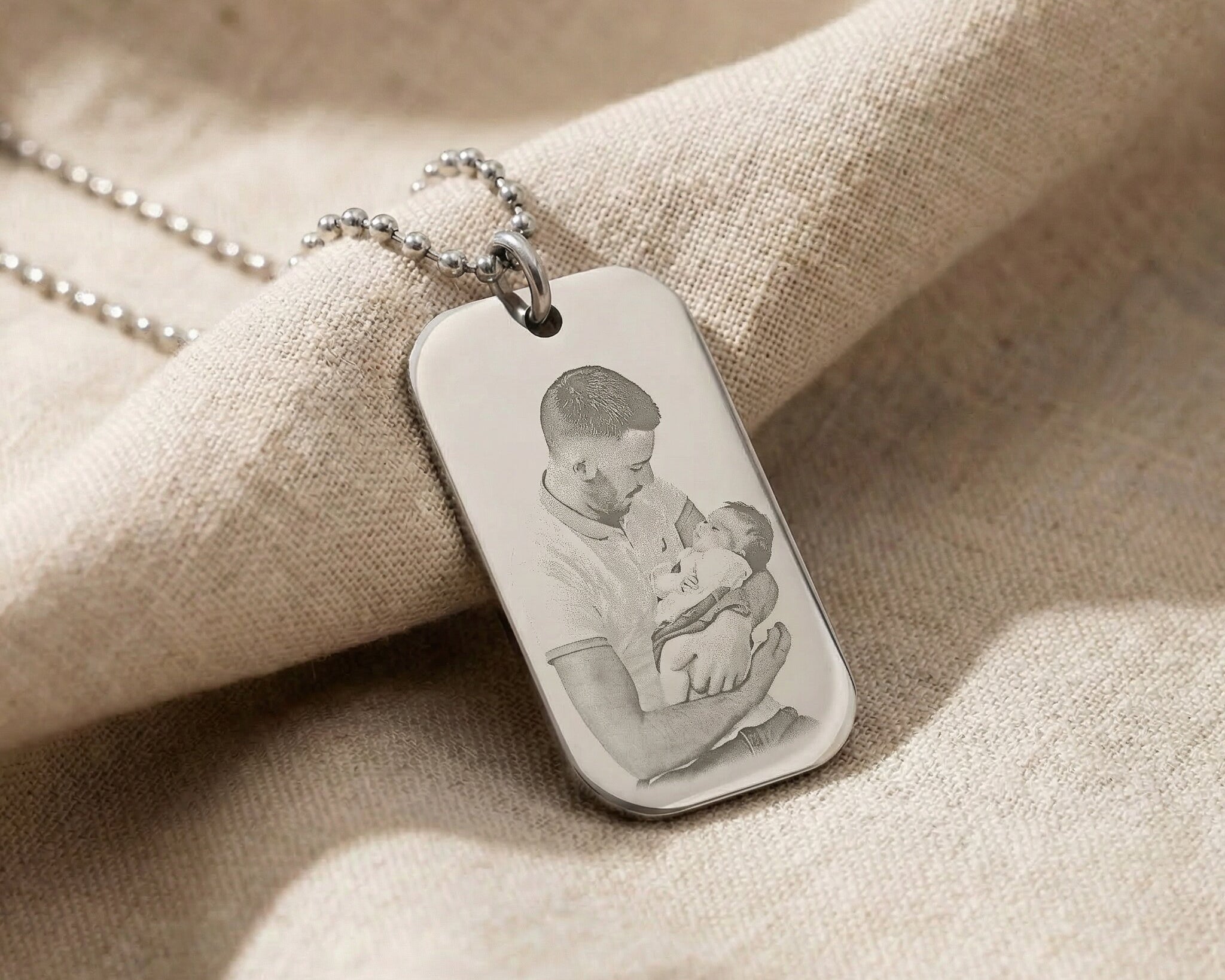 Personalised dog tag photo necklace with custom image engraving on tag pendant