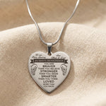 Personalised heart necklace in silver with engraved message, classic minimalist style