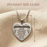 Personalised heart necklace size guide showing pendant dimensions