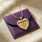 Personalised heart necklace displayed with gift wallet packaging, sentimental jewellery gift
