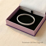Personalised inspirational bangle presented in premium gift box, classic jewellery gift