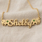 Personalised name necklace with ornament and birthstone customization options 