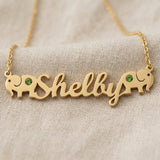 Personalised name necklace with ornament and birthstone customization options 
