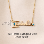 Personalised signature name necklace showing approximate 1 cm letter height for size reference