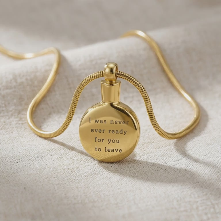 Product video showing circle cremation necklace with round urn pendant and memorial design