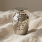Mini Personalised Keepsake Urn with engraved message shown in close-up product view