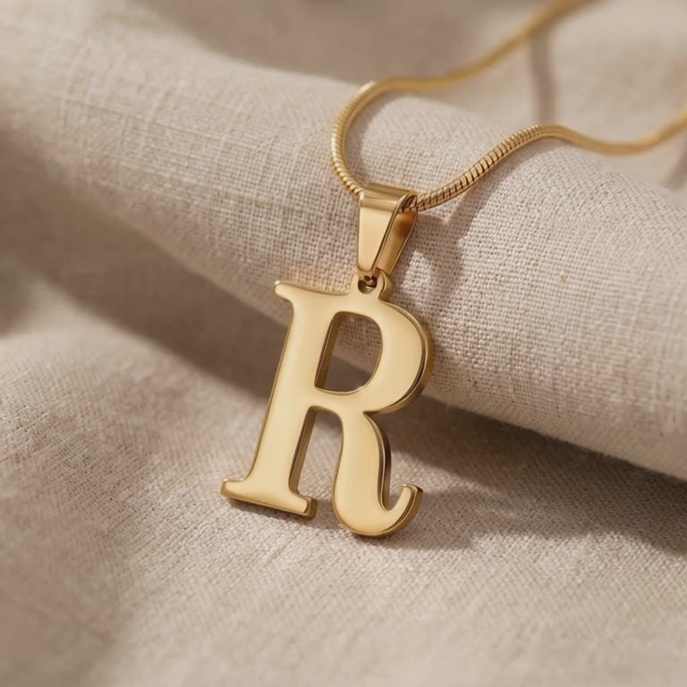 Initial Necklace with letter pendant shown in close-up product view