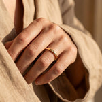 Woman wearing prism ring, minimalist geometric jewellery for everyday wear and modern style