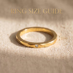 Prism ring size guide showing minimalist band width and geometric design proportions