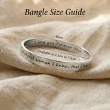 Personalised promise bangle size guide showing bracelet dimensions and engraving detail