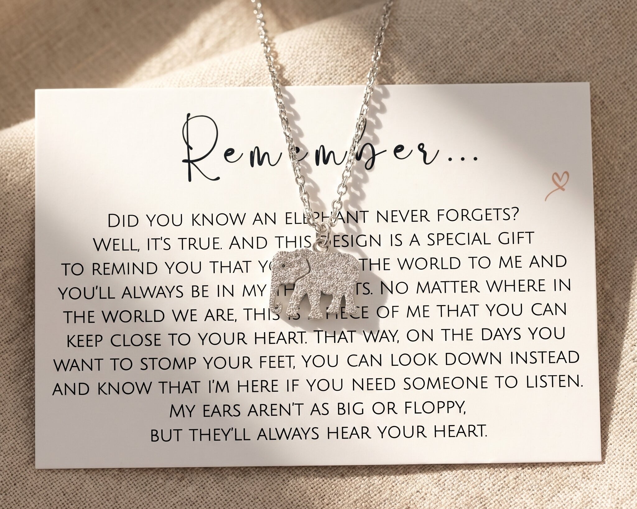 Remember necklace with message card, meaningful memorial jewellery keepsake for remembrance and comfort