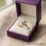 Personalized single name ring presented in luxury purple gift box for elegant jewelry gifting moments