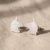 Sparkling unicorn earrings size guide showing stud dimensions and detailed design