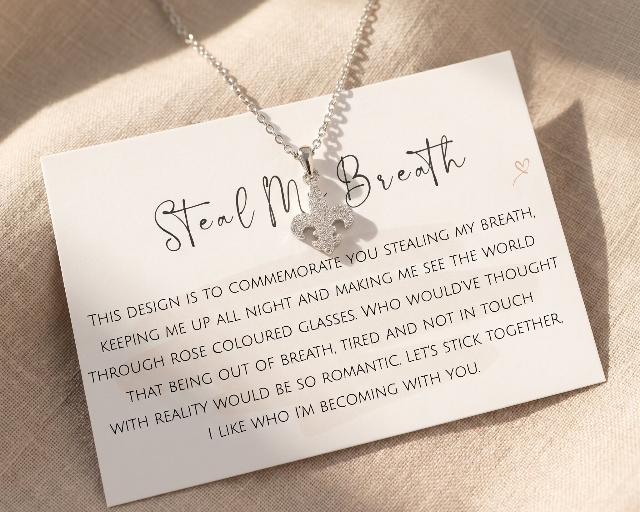 Steal my breath necklace with message card, meaningful romantic jewellery gift for someone special