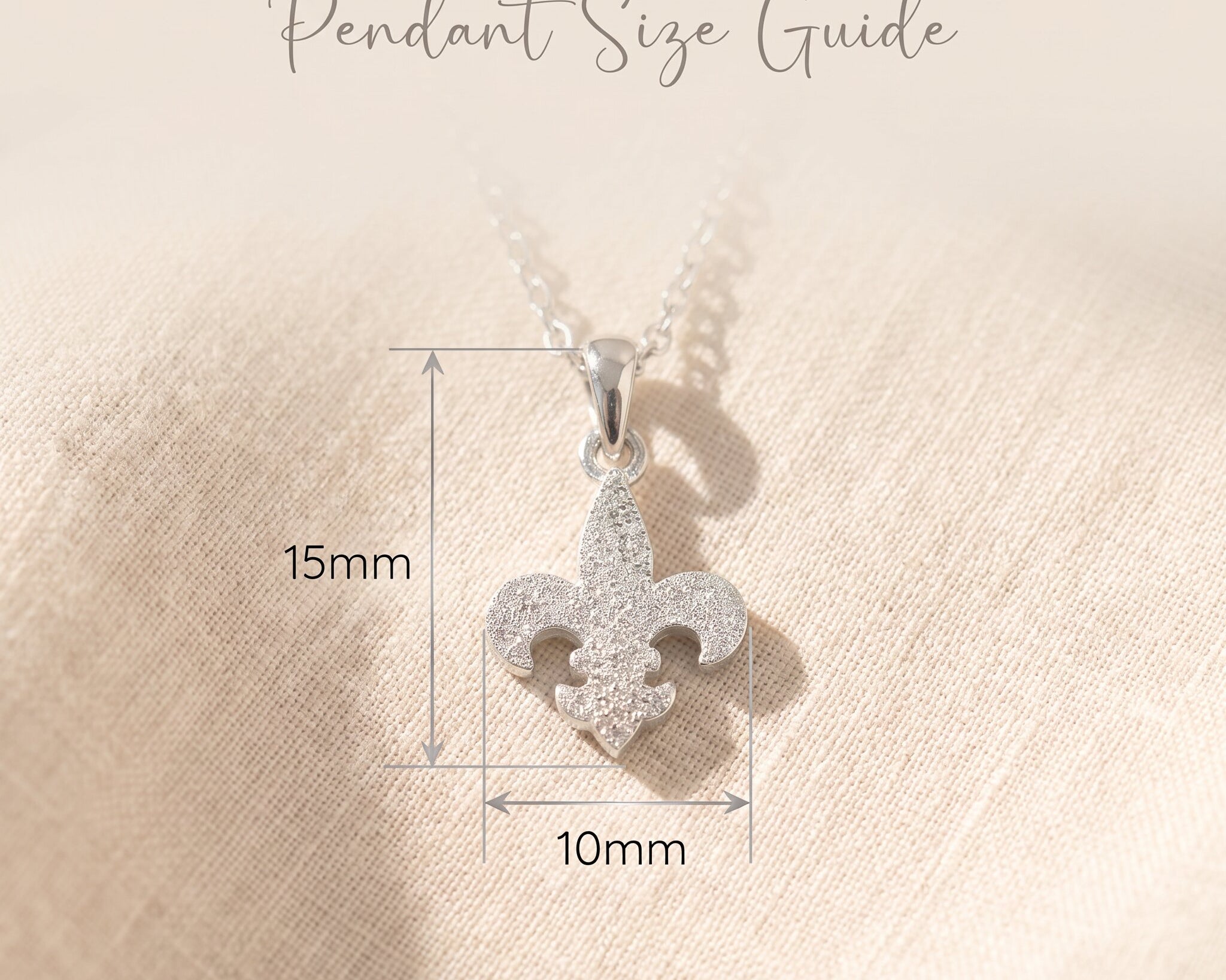 Steal my breath necklace size guide showing pendant dimensions and elegant design detail