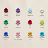 Birthstone color chart showing available gemstone options for single infinity name necklace customization