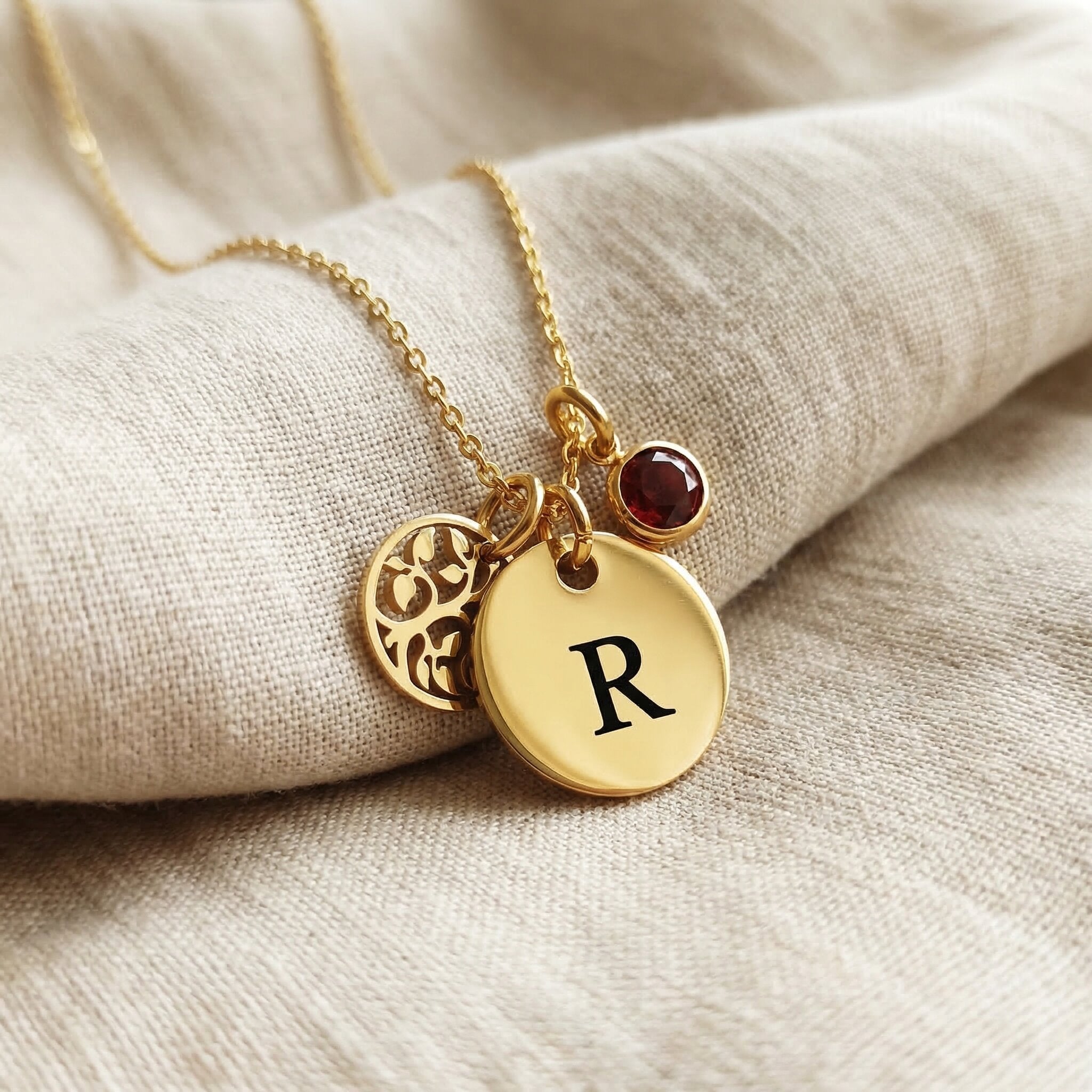 Tokens of Love Necklace with tree charm and birthstone option, personalised necklace design