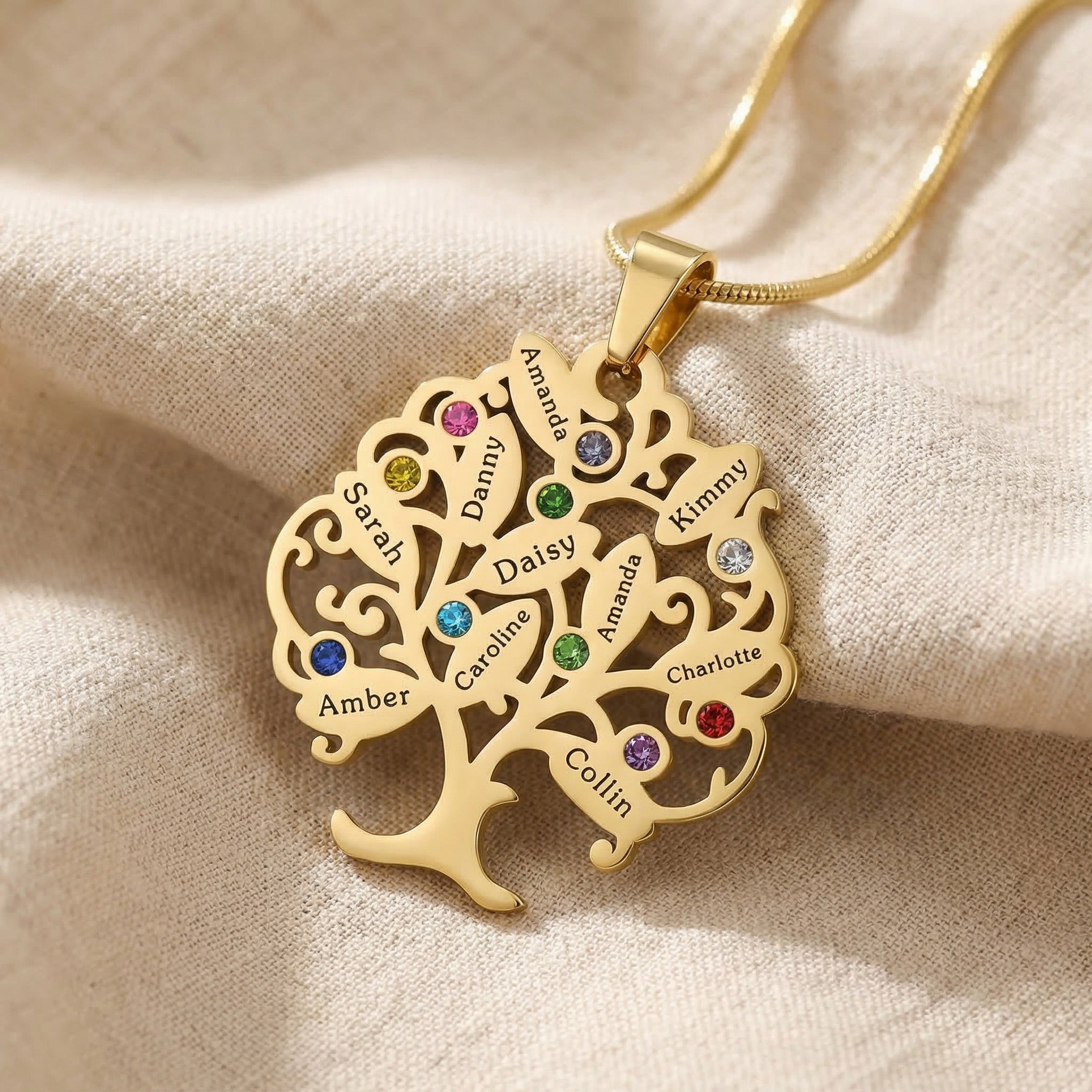 Tree of life necklace with birthstone accents, personalised family jewellery design
