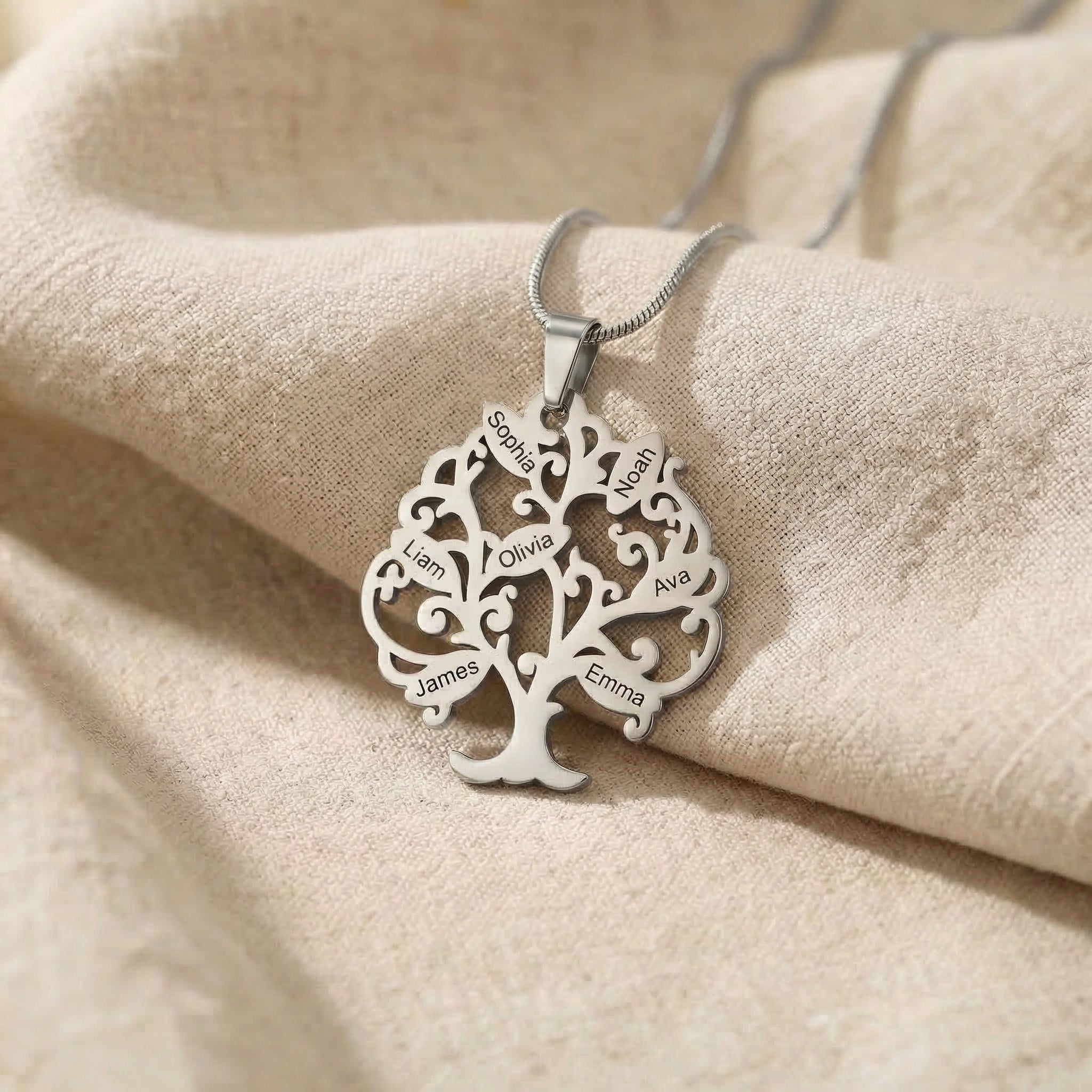 Tree of life necklace in silver with detailed cut-out tree design, classic style