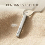 Pendant size guide for vertical bar necklace showing engraved bar pendant dimensions