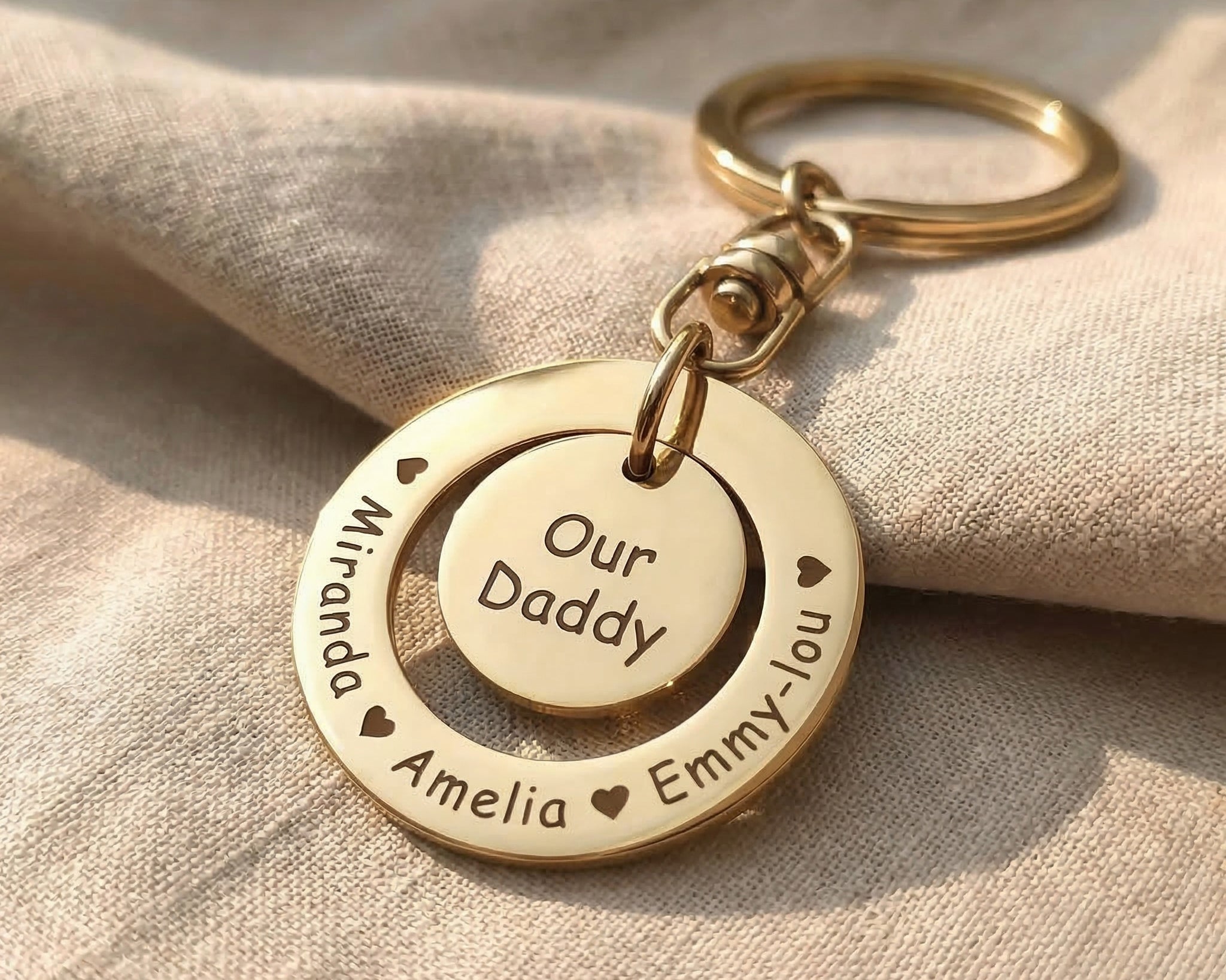 Washer Disc Keyring in gold with engraved message, personalised keepsake gift
