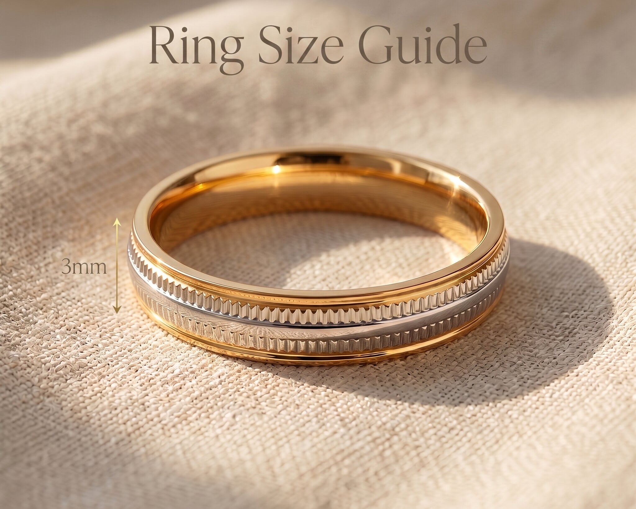 Wisdom ring size guide showing band width detail proportions for stacking ring design