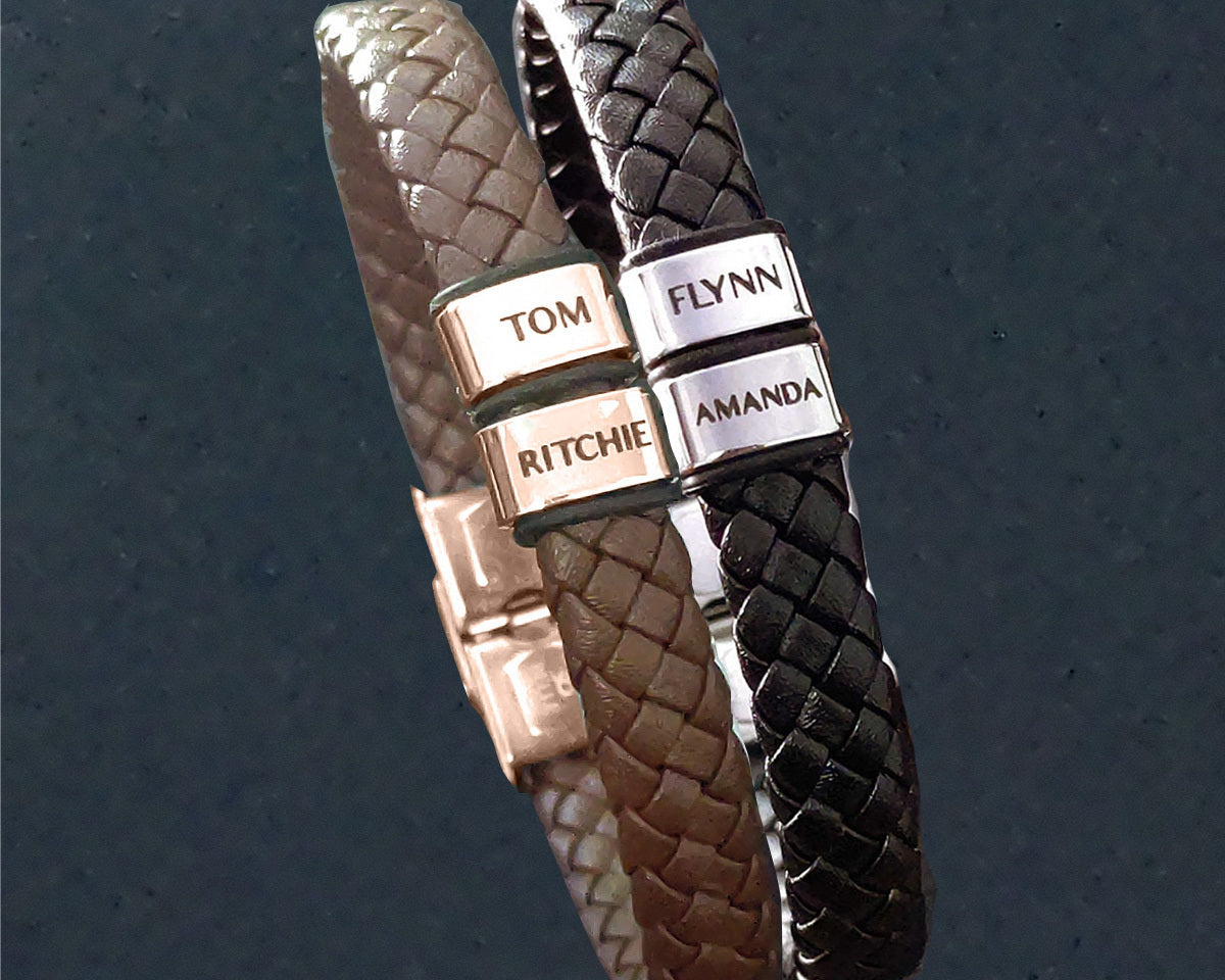 BUY ONE GET ONE Personalised Leather Bracelet First 2 Charms FREE | Belle Fever Personalised Jewellery