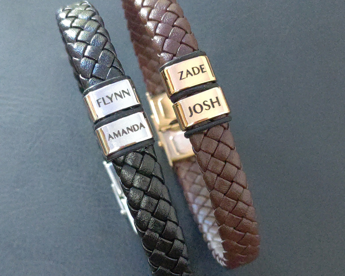 BUY ONE GET ONE Personalised Leather Bracelet First 2 Charms FREE | Belle Fever Personalised Jewellery