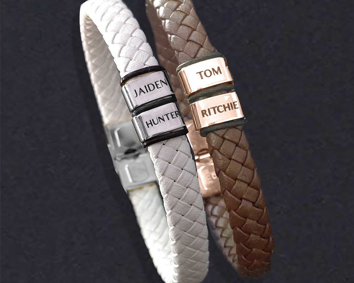 BUY ONE GET ONE Personalised Leather Bracelet First 2 Charms FREE | Belle Fever Personalised Jewellery