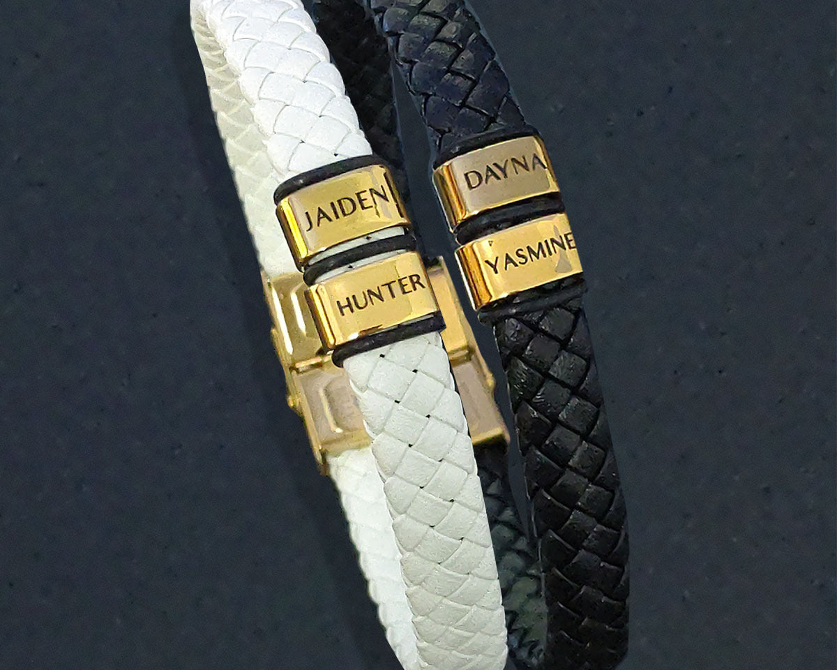 BUY ONE GET ONE Personalised Leather Bracelet First 2 Charms FREE | Belle Fever Personalised Jewellery