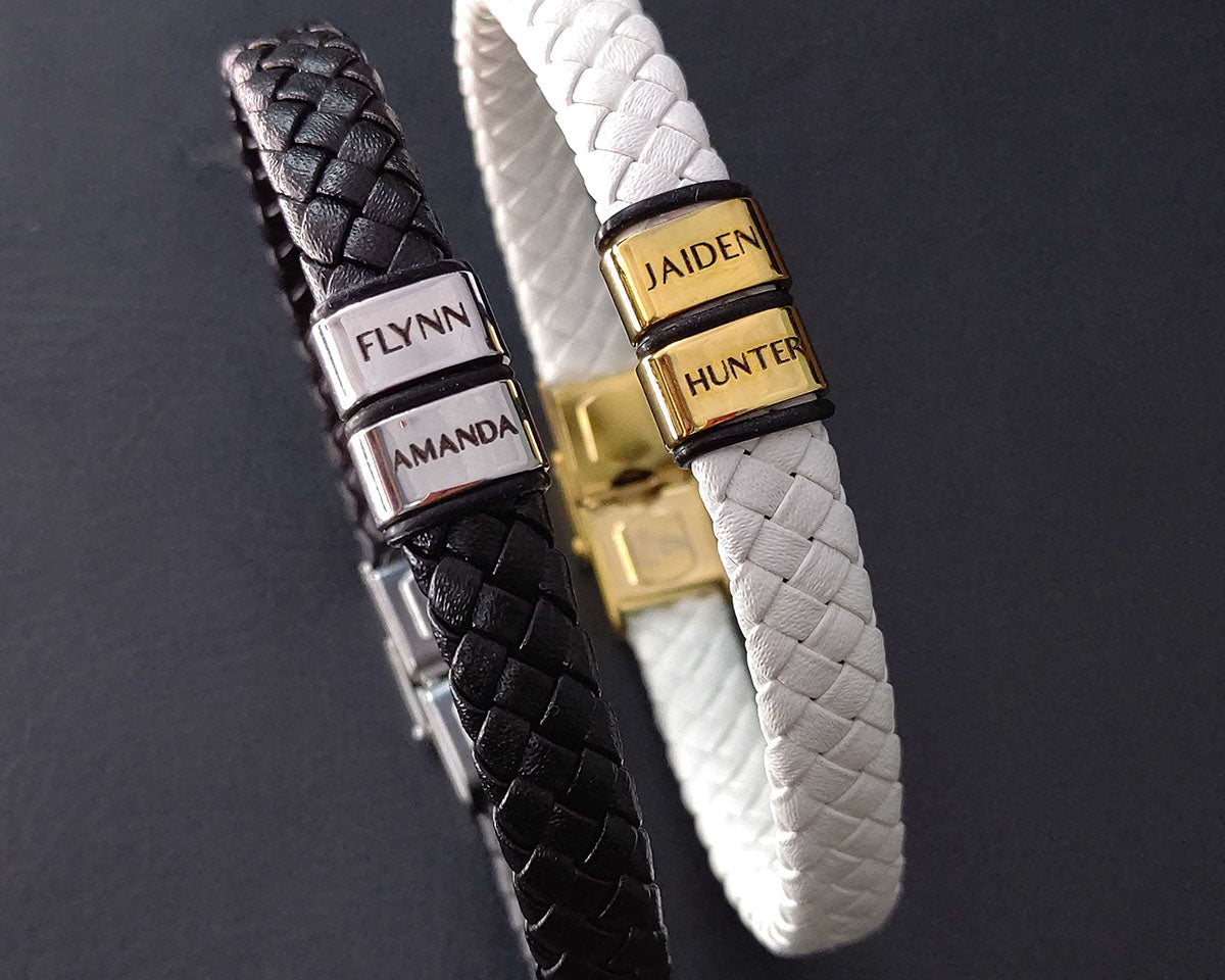 BUY ONE GET ONE Personalised Leather Bracelet First 2 Charms FREE | Belle Fever Personalised Jewellery