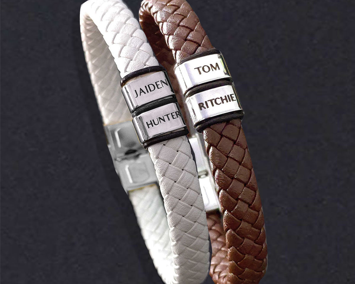 BUY ONE GET ONE Personalised Leather Bracelet First 2 Charms FREE | Belle Fever Personalised Jewellery