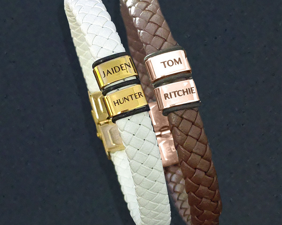 BUY ONE GET ONE Personalised Leather Bracelet First 2 Charms FREE | Belle Fever Personalised Jewellery