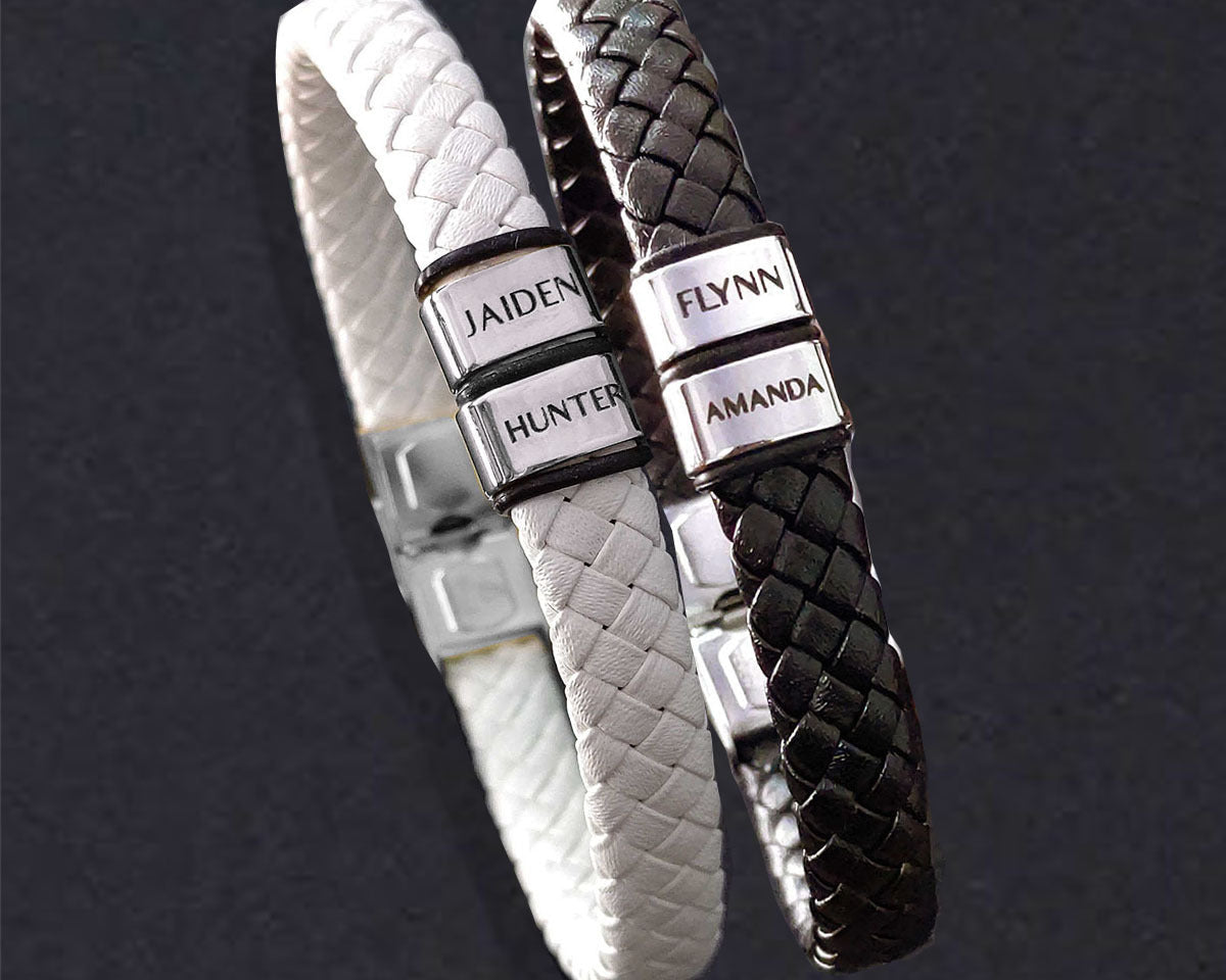 BUY ONE GET ONE Personalised Leather Bracelet First 2 Charms FREE | Belle Fever Personalised Jewellery