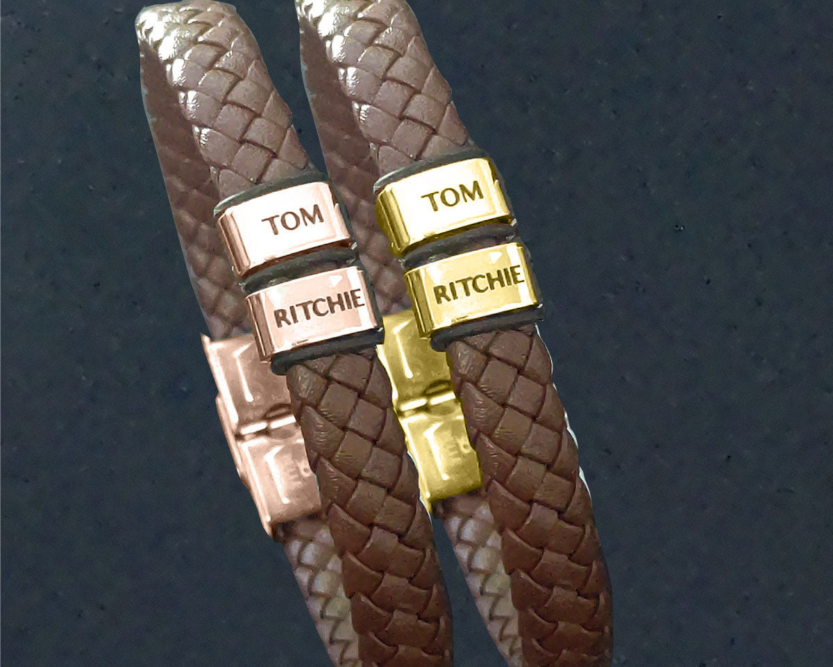 BUY ONE GET ONE Personalised Leather Bracelet First 2 Charms FREE | Belle Fever Personalised Jewellery