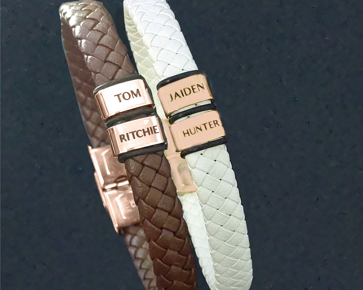 BUY ONE GET ONE Personalised Leather Bracelet First 2 Charms FREE | Belle Fever Personalised Jewellery