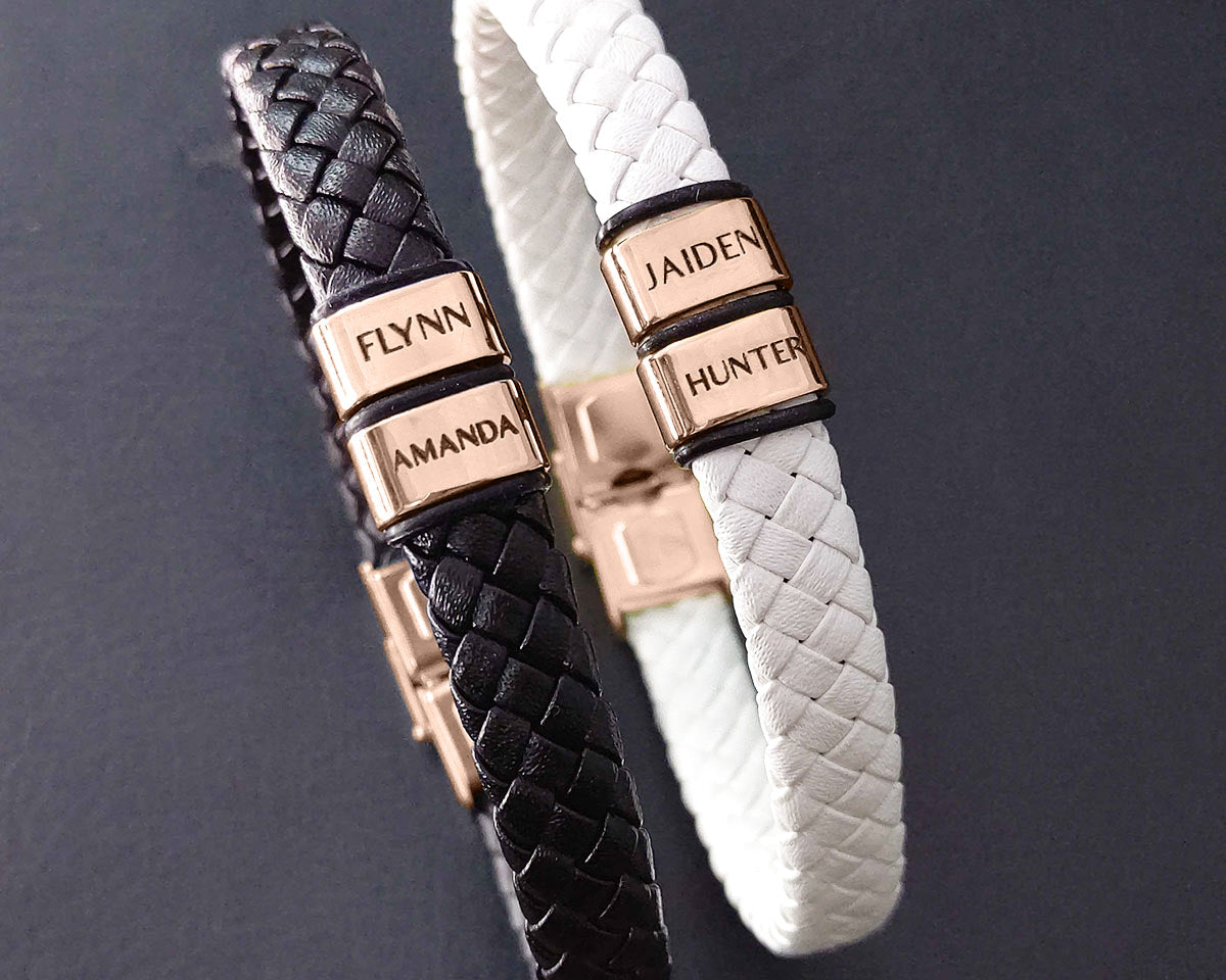 BUY ONE GET ONE Personalised Leather Bracelet First 2 Charms FREE | Belle Fever Personalised Jewellery