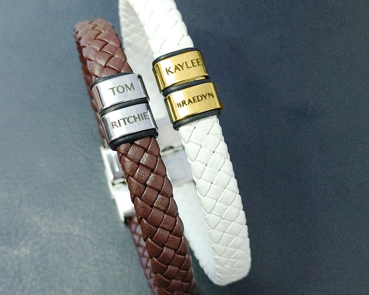 BUY ONE GET ONE Personalised Leather Bracelet First 2 Charms FREE | Belle Fever Personalised Jewellery