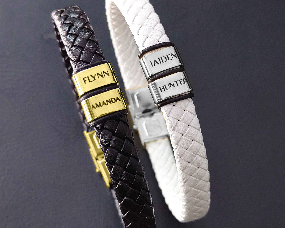 BUY ONE GET ONE Personalised Leather Bracelet First 2 Charms FREE | Belle Fever Personalised Jewellery