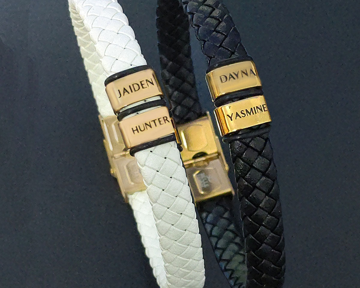 BUY ONE GET ONE Personalised Leather Bracelet First 2 Charms FREE | Belle Fever Personalised Jewellery